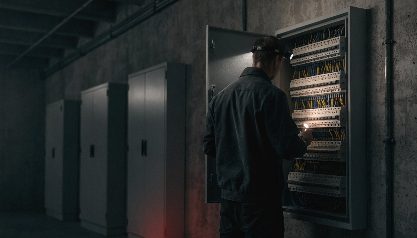Elektriker bei Servicearbeiten an einer Verteilung